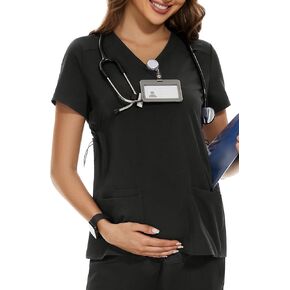 PACBREEZE Women's Maternity Scrub Top/Shirt V-Neck Workwear Medical Pregnancy Scrub Clothes, S-XXL