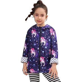 QPANCY Girls Rain Jackets Lightweight Waterproof Hoodie Mid-Length Raincoats Kids Outdoor Windbreaker in Kuwait