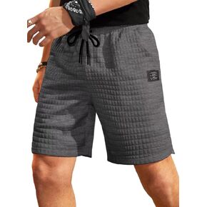 Mens Casual Shorts Waffle Elastic Waist Drawstring Workout Running Jogging Shorts with 2 Pockets