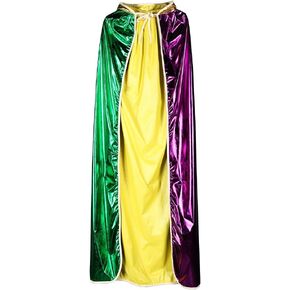 LANGFON Mardi Gras Shimmering Yellow Green Purple Cape, Mardi Gras Full Length Cloak Costume Accessory Masquerade Costume for Mardi Gras Robe Outdoor Party Carnival Holiday Outfits in Kuwait