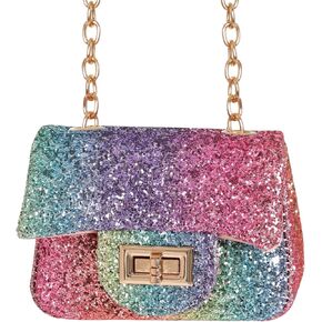 ميايون محفظة جليتر للبنات مزينة بالترتر اللامع، شنط كروس للبنات الصغيرات والاطفال بتصميم قوس قزح in Kuwait