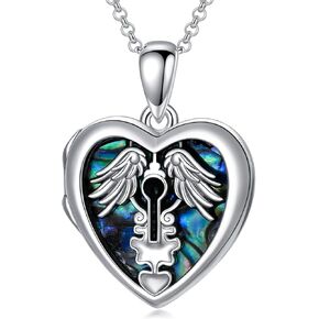 YOSOPRETTY Angel Wings Locket Necklace 925 Sterling Silver Picture Photo Heart Pendant Necklace Key necklace Jewelry Gifts for Women Girls in Kuwait