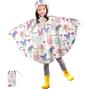 LAMA Kid's Rain Poncho with Hooded, Reusable Waterproof Girl Rain Jacket, Lightweight Boy Girl Cute Rain Poncho for 3-7 Year in Kuwait