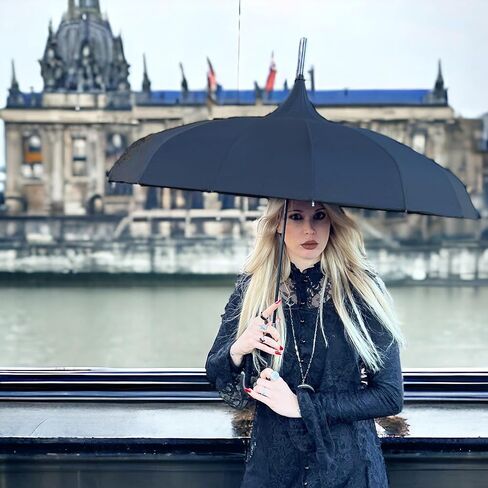 Gothic Rebel Black Pagoda Umbrella - Perfect For Rain Or Shine, Ideal For Vampires, Gothic Enthusiasts, And Lovers Of Unique Style in Kuwait
