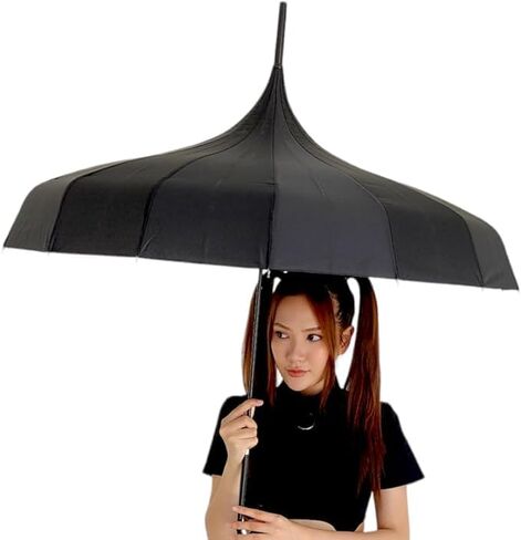 Gothic Rebel Black Pagoda Umbrella - Perfect For Rain Or Shine, Ideal For Vampires, Gothic Enthusiasts, And Lovers Of Unique Style in Kuwait