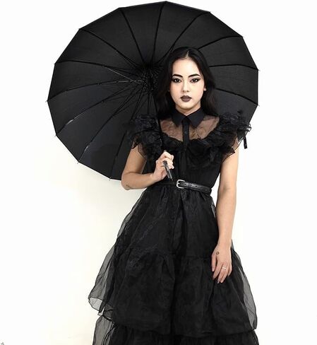 Gothic Rebel Black Pagoda Umbrella - Perfect For Rain Or Shine, Ideal For Vampires, Gothic Enthusiasts, And Lovers Of Unique Style in Kuwait
