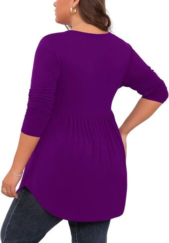 SHIJIALI Women's Plus Size Henley Shirts V Neck Button Tunic Tops Casual Long Sleeve Swing Flowy Blouse in Saudi Arabia