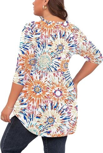 SHIJIALI Women's Plus Size Henley Shirts V Neck Button Tunic Tops Casual Long Sleeve Swing Flowy Blouse in Saudi Arabia