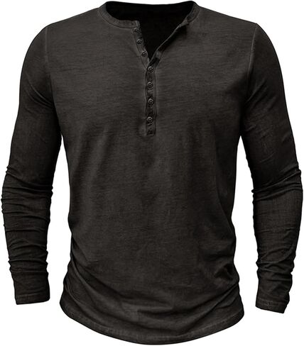 قمصان Viwedo الرجالية المتعثرة Henley بأكمام طويلة وأزرار مغسولة in Kuwait