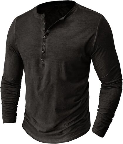 قمصان Viwedo الرجالية المتعثرة Henley بأكمام طويلة وأزرار مغسولة in Kuwait