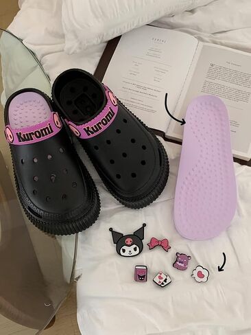 شباشب كرتونية لطيفة من CEINOM شباشب Kuromi Kawaii للنساء شرائح سحابية للاستخدام الداخلي والخارجي أحذية حديقة ناعمة مريحة ومضادة للانزلاق in Kuwait
