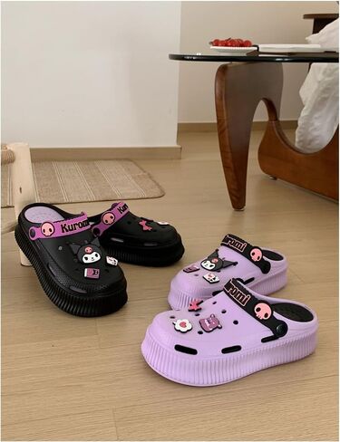 شباشب كرتونية لطيفة من CEINOM شباشب Kuromi Kawaii للنساء شرائح سحابية للاستخدام الداخلي والخارجي أحذية حديقة ناعمة مريحة ومضادة للانزلاق in Kuwait