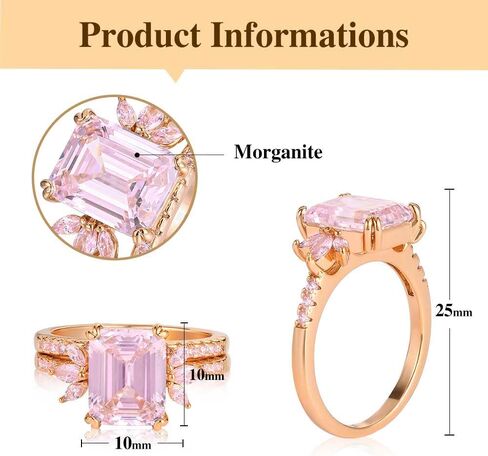 LAZLUVU Classic Cubic Zirconia Engagement Rings Square Pink Stone Bridal Set Promise Ring Jewelry Gift For Women Girls Wedding Anniversary in Kuwait