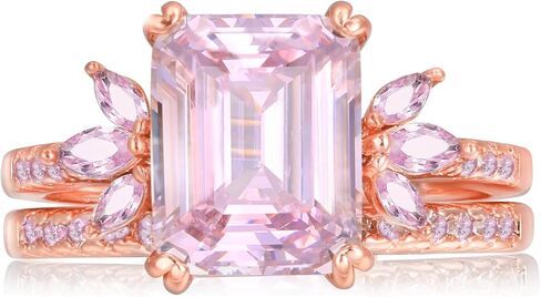 LAZLUVU Classic Cubic Zirconia Engagement Rings Square Pink Stone Bridal Set Promise Ring Jewelry Gift For Women Girls Wedding Anniversary in Kuwait