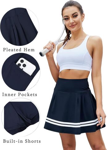 KOJOOIN Women's Tennis Skirt high Waisted Pleated Golf Athletic Skorts Mini Skirts with Pockets Shorts for Causal Workout Running Sports Navy S in Saudi Arabia
