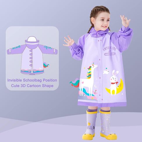 Toddler Raincoat for Boys Girls Rain Poncho Waterpoof Kids Rain Jacket 3D Cartoon Hoodie Kids Rainwear L Size 5-6 Years in Kuwait