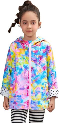 QPANCY Girls Rain Jackets Lightweight Waterproof Hoodie Mid-Length Raincoats Kids Outdoor Windbreaker in Kuwait