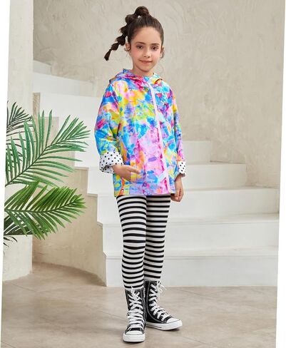 QPANCY Girls Rain Jackets Lightweight Waterproof Hoodie Mid-Length Raincoats Kids Outdoor Windbreaker in Kuwait
