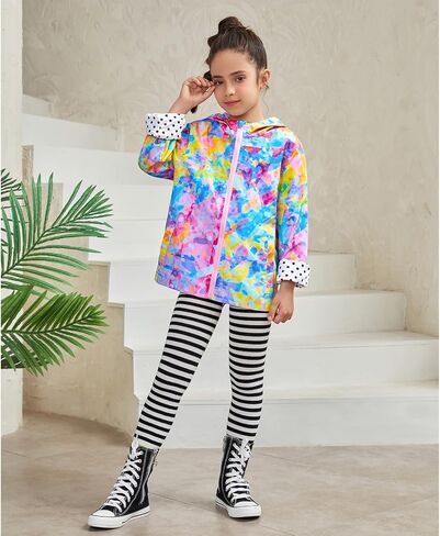 QPANCY Girls Rain Jackets Lightweight Waterproof Hoodie Mid-Length Raincoats Kids Outdoor Windbreaker in Kuwait