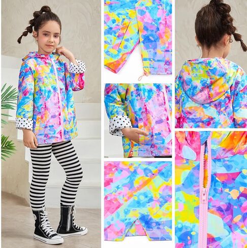 QPANCY Girls Rain Jackets Lightweight Waterproof Hoodie Mid-Length Raincoats Kids Outdoor Windbreaker in Kuwait