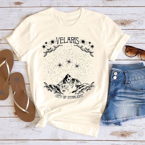Acotar Velaris قميص المرأة ليلة المحكمة هدية تي شيرت مدينة النجوم تيز كتاب عاشق رسالة مطبوعة كم قصير بلايز in Kuwait