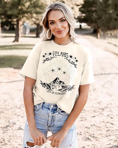 Acotar Velaris قميص المرأة ليلة المحكمة هدية تي شيرت مدينة النجوم تيز كتاب عاشق رسالة مطبوعة كم قصير بلايز in Kuwait