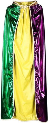 LANGFON Mardi Gras Shimmering Yellow Green Purple Cape, Mardi Gras Full Length Cloak Costume Accessory Masquerade Costume for Mardi Gras Robe Outdoor Party Carnival Holiday Outfits in Kuwait