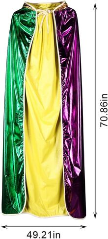 LANGFON Mardi Gras Shimmering Yellow Green Purple Cape, Mardi Gras Full Length Cloak Costume Accessory Masquerade Costume for Mardi Gras Robe Outdoor Party Carnival Holiday Outfits in Kuwait