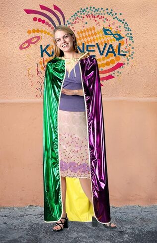 LANGFON Mardi Gras Shimmering Yellow Green Purple Cape, Mardi Gras Full Length Cloak Costume Accessory Masquerade Costume for Mardi Gras Robe Outdoor Party Carnival Holiday Outfits in Kuwait