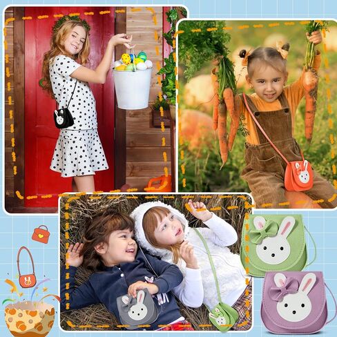 Clysee 10 Pcs Easter Little Girls Rabbit Purse Kids Crossbody Bags Bunny Ear Bow Purse PU Cute Small Shoulder Mini Wallets Handbag for Girls Toddlers Little Kids, 10 Colors in Kuwait