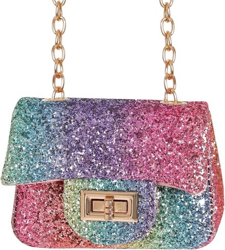 ميايون محفظة جليتر للبنات مزينة بالترتر اللامع، شنط كروس للبنات الصغيرات والاطفال بتصميم قوس قزح in Kuwait