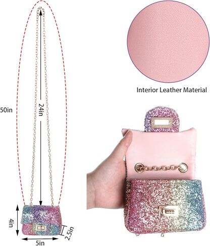 ميايون محفظة جليتر للبنات مزينة بالترتر اللامع، شنط كروس للبنات الصغيرات والاطفال بتصميم قوس قزح in Kuwait
