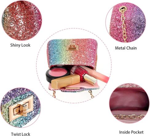 ميايون محفظة جليتر للبنات مزينة بالترتر اللامع، شنط كروس للبنات الصغيرات والاطفال بتصميم قوس قزح in Kuwait