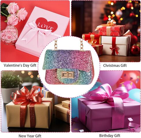 ميايون محفظة جليتر للبنات مزينة بالترتر اللامع، شنط كروس للبنات الصغيرات والاطفال بتصميم قوس قزح in Kuwait