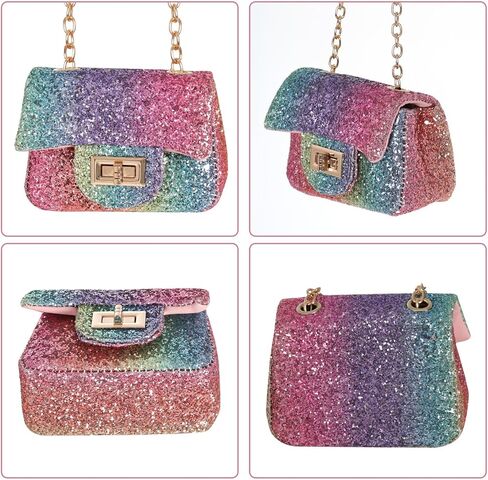 ميايون محفظة جليتر للبنات مزينة بالترتر اللامع، شنط كروس للبنات الصغيرات والاطفال بتصميم قوس قزح in Kuwait