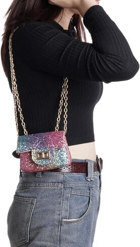 ميايون محفظة جليتر للبنات مزينة بالترتر اللامع، شنط كروس للبنات الصغيرات والاطفال بتصميم قوس قزح in Kuwait