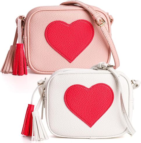 Jucoan 2 Pack Girl Crossbody Purse Bag, Heart PU Leather Shoulder Bag with Tassel Adjusted Strap for Kids Girls Teen Woman in Saudi Arabia