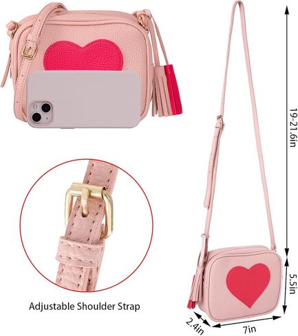 Miayon الفتيات محفظة جلدية نمط القلب حقائب كروسبودي مع شرابة للفتيات الجدة محافظ حقيبة الكتف مع الأشرطة قابل للتعديل للأطفال النساء in Kuwait