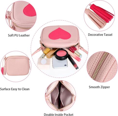 Miayon الفتيات محفظة جلدية نمط القلب حقائب كروسبودي مع شرابة للفتيات الجدة محافظ حقيبة الكتف مع الأشرطة قابل للتعديل للأطفال النساء in Kuwait