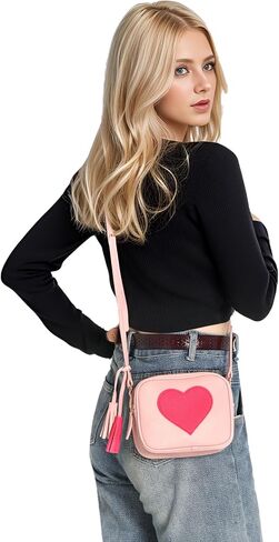 Miayon الفتيات محفظة جلدية نمط القلب حقائب كروسبودي مع شرابة للفتيات الجدة محافظ حقيبة الكتف مع الأشرطة قابل للتعديل للأطفال النساء in Kuwait