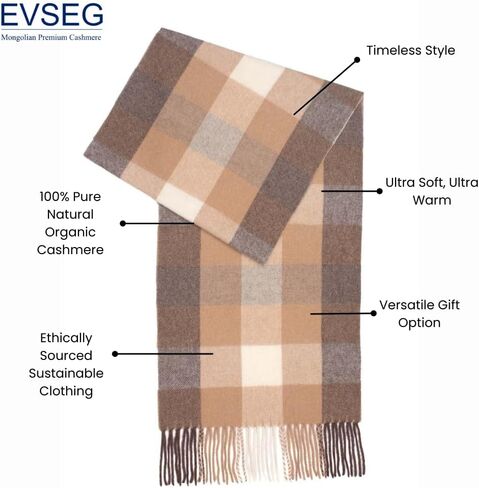 EVSEG 100% Mongolian Cashmere Winter Scarf | Imported Cashmere | Men and Women | 30x150cm in Saudi Arabia