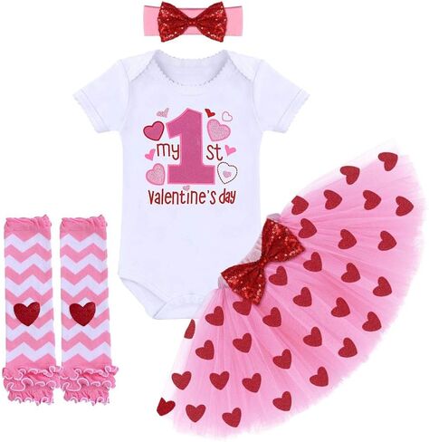 IBTOM CASTLE My First Valentine's Day Easter Outfit for Infant Baby Girl Romper Tulle Skirt Headband W/Leg Warmers Set in Kuwait