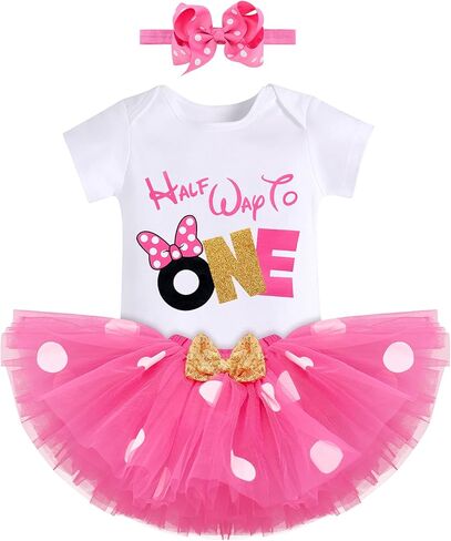 IBTOM CASTLE Polka Dots 1st 2nd 3rd Birthday Party Outfit for Baby Girl Princess Top+Tutu Skirt Dress up Photo Shoot Set in Saudi Arabia
