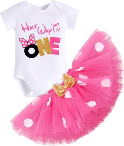 IBTOM CASTLE Polka Dots 1st 2nd 3rd Birthday Party Outfit for Baby Girl Princess Top+Tutu Skirt Dress up Photo Shoot Set in Saudi Arabia
