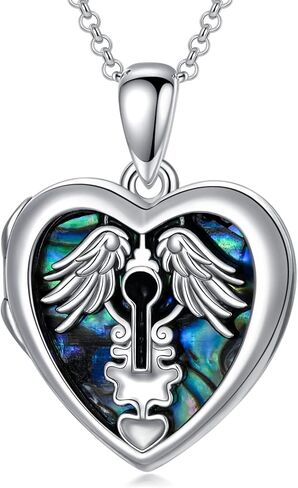 YOSOPRETTY Angel Wings Locket Necklace 925 Sterling Silver Picture Photo Heart Pendant Necklace Key necklace Jewelry Gifts for Women Girls, Sterling Silver, No Gemstone in Kuwait