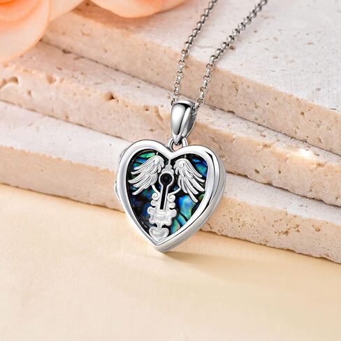 YOSOPRETTY Angel Wings Locket Necklace 925 Sterling Silver Picture Photo Heart Pendant Necklace Key necklace Jewelry Gifts for Women Girls, Sterling Silver, No Gemstone in Kuwait