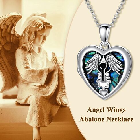 YOSOPRETTY Angel Wings Locket Necklace 925 Sterling Silver Picture Photo Heart Pendant Necklace Key necklace Jewelry Gifts for Women Girls, Sterling Silver, No Gemstone in Kuwait