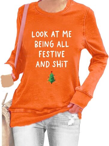 قميص من النوع الثقيل Look At Mebeing All Festive برسومات مضحكة وقميص بياقة دائرية in Kuwait