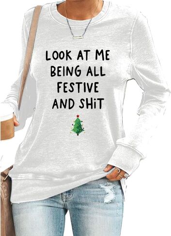 قميص من النوع الثقيل Look At Mebeing All Festive برسومات مضحكة وقميص بياقة دائرية in Kuwait