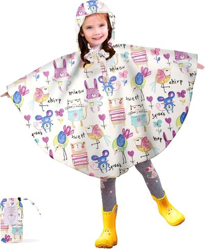 LAMA Kid's Rain Poncho with Hooded, Reusable Waterproof Girl Rain Jacket, Lightweight Boy Girl Cute Rain Poncho for 3-7 Year in Kuwait